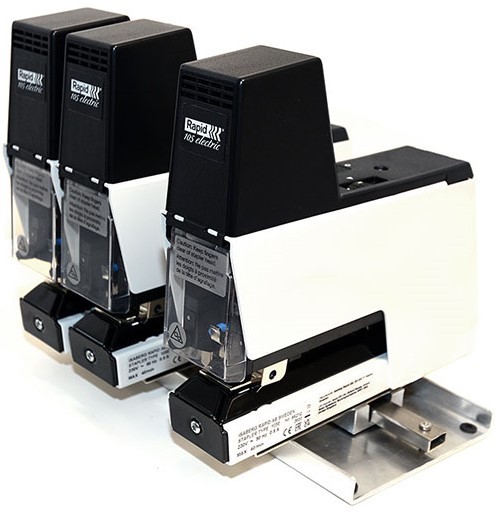 3x Rapid 105E Classic Elektrohefter + Tisch + 2x Lichtleiterkabel für Klammern 26/6 , 66/6