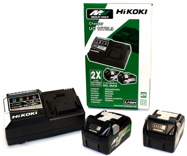 HiKOKI UC 18YSL3 Akku Pack 2x 18V 5.0Ah BSL 1850, Ladegerät, Li-Ion